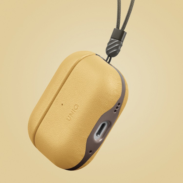 Чехол Uniq для Airpods Pro 2 Lyden DS Leatherette with handstrap Canary Yellow / Flint Grey