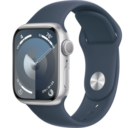 Часы Apple Watch Series 9 41mm Silver Aluminum Case with Storm Blue Sport Band (GPS) (размер S/M)