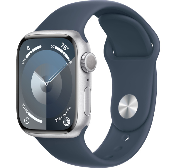 Часы Apple Watch Series 9 41mm Silver Aluminum Case with Storm Blue Sport Band (GPS) (размер M/L)