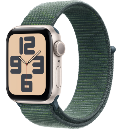 Apple Watch SE (2024) 40mm Starlight Aluminum Case with Lake Green Sport Loop (GPS)