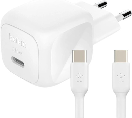Сетевое зарядное устройство Belkin Wall Charger BoostCharge USB-C 45W с кабелем USB-C/USB-C PD 1m Белый
