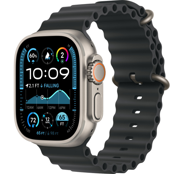 Часы Apple Watch Ultra 2 (2024) 49mm Natural Titanium Case with Black Ocean Band (GPS + Cellular)