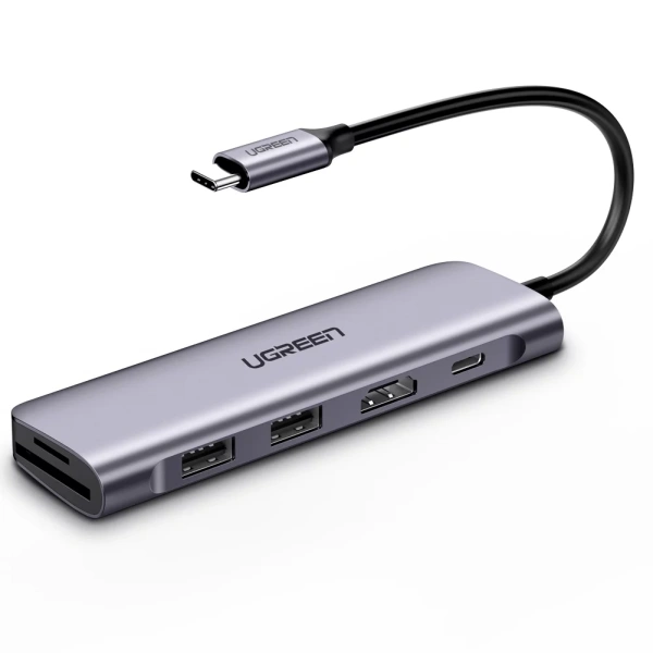 Usb - Хаб UGREEN CM195 (70411) USB-C to 2 Ports USB3.0-A Hub + HDMI + TF/SD with PD Power Supply Space Gray