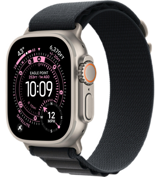 Apple Watch Ultra 3 (2025) 49mm Natural Titanium Case with Black Alpine Loop - Medium (GPS + Cellular)