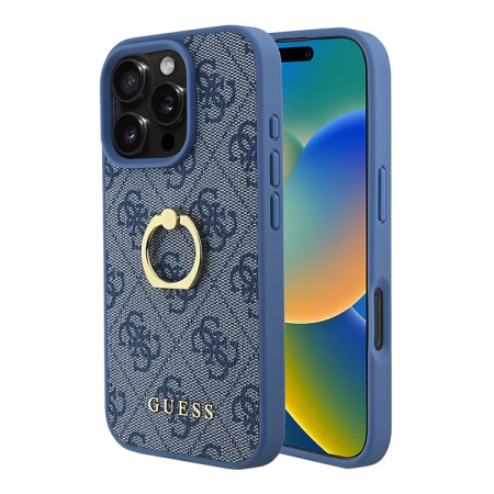 Чехол Guess для iPhone 16 Pro Max 4G + Ring Hard Blue