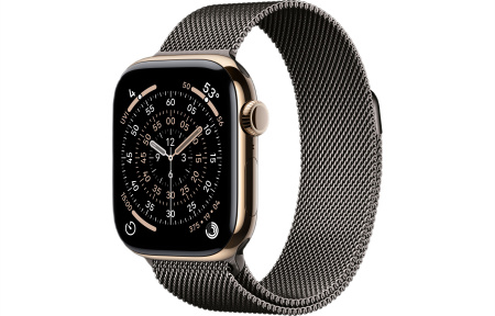 Часы Apple Watch Series 11 46mm Gold Titanium Case with Slate Milanese Loop (GPS + LTE) Часы Apple Watch Series 11 46mm Gold Titanium Case with Slate Milanese Loop (GPS + LTE)