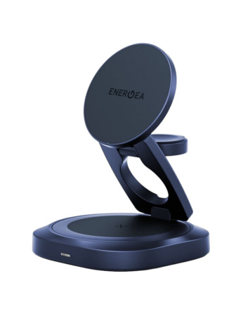 Беспроводное зарядное устройство Energea AluMag Gyro 3-in-1 magnetic foldable 360 rotating Qi2.2 25W Blue