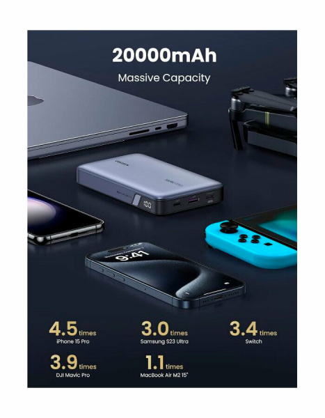 Внешний аккумулятор UGREEN PB720 PD 100W Power Bank 20000mAh Серый