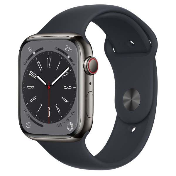 Часы Apple Watch Series 8 45mm Graphite Stainless Steel Case with Midnight Sport Band (GPS+Cellular)