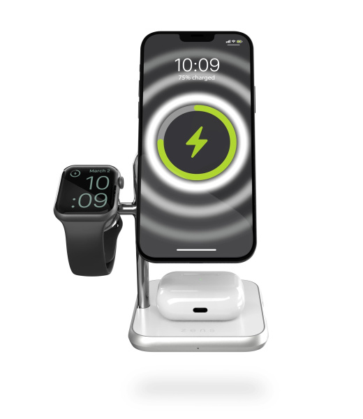 Беспроводное зарядное устройство ZENS 4-in-1 Magnetic + Watch Wireless Charger White