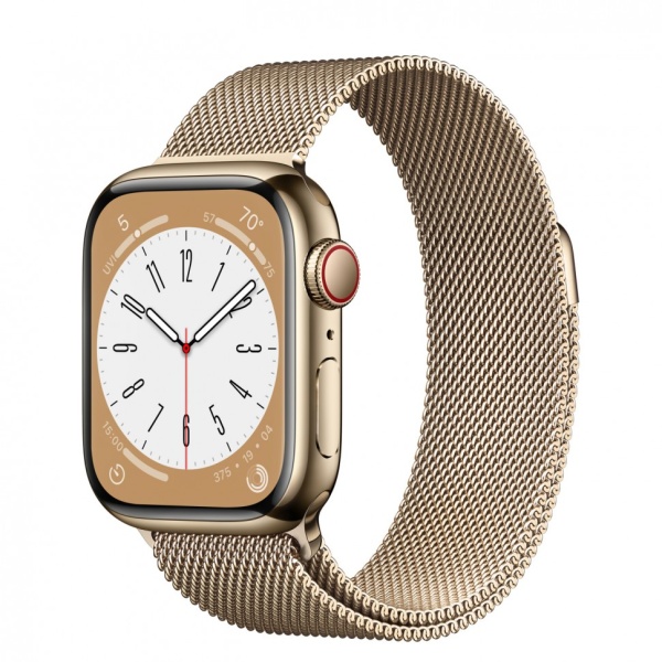 Apple Watch Series 8 41mm Gold Stainless Steel Case with Gold Milanese Loop (GPS+Cellular)