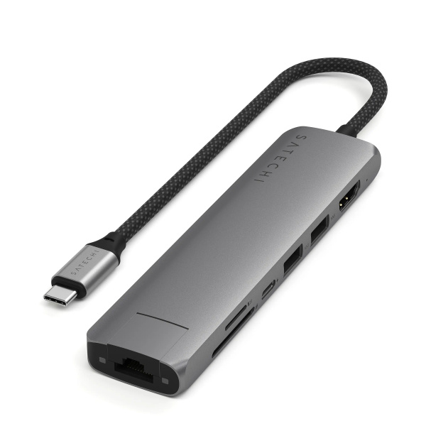 Адаптер Satechi Slim Multiport 7-in-1 1xUSB-C 2xUSB-A3.2 Gen2 HDMI 4K@60Hz Ethernet 1 Gigabit Micro/SD Card Reader Space Gray