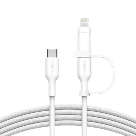 Кабель Belkin 2in1 60W USB-C / Lightning To USB-C 1,5м Braided Cable Белый
