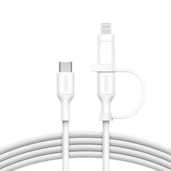 Кабель Belkin 2in1 60W USB-C / Lightning To USB-C 1,5м Braided Cable Белый