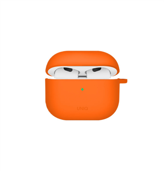 Чехол Uniq NEXO Liquid Silicone с карабином и держателем для Airpods 4 Volt Orange