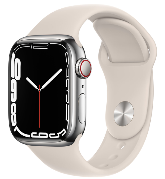 Часы Apple Watch Series 7 41mm Silver Stainless Steel Case with Starlight Sport Band (GPS+ Cellular)