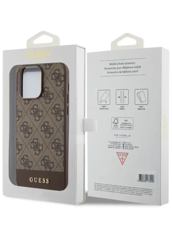 Чехол Guess для iPhone 15 Pro Max 4G Bottom stripe Metal logo Hard Brown