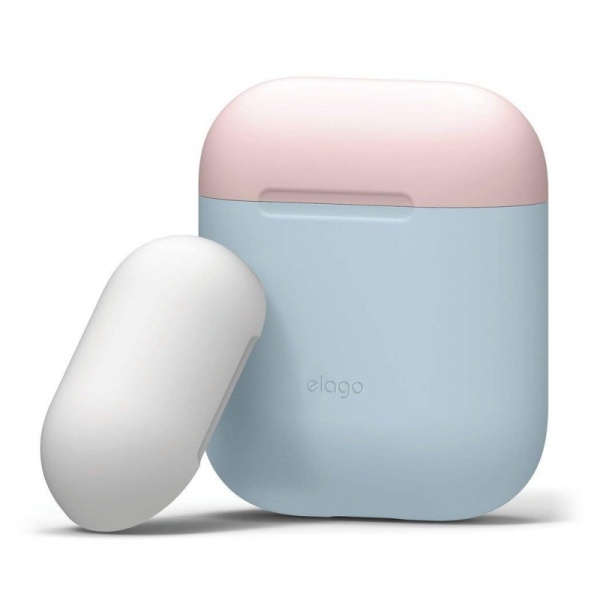 Чехол Elago для AirPods Silicone DUO Pastel Blue с крышками Pink/White