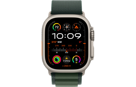 Часы Apple Watch Ultra 2 (2024) 49mm Natural Titanium Case with Dark Green Alpine Loop Band - Medium (GPS + Cellular)