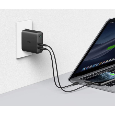 Сетевое зарядное устройство Aukey Focus Duo PD (PA-D5) USB-C 63W Black