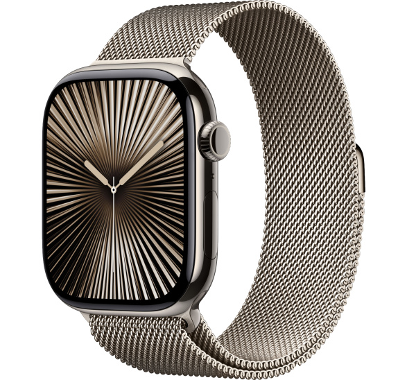 Часы Apple Watch Series 10 46mm Natural Titanium Case with Natural Milanese Loop (GPS + LTE) (размер M/L)