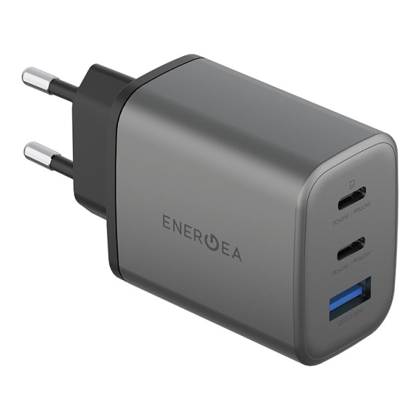 Сетевое зарядное устройство EnergEA AmpCharge GaN65 2xUSB-C + USB-A PD/PPS/QC3.0 65W Gunmetal