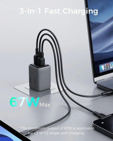 Cетевое зарядное устройство Aukey Comet Mix 67W Gray