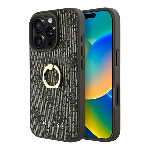 Чехол Guess для iPhone 16 Pro Max 4G + Ring Hard Brown