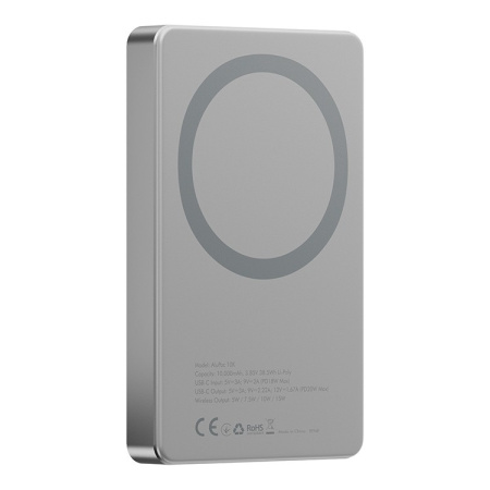 Внешний аккумулятор EnergEA AluPac 10K MagSafe 10000 мАч 15W, USB-C 20W Ultra Light Aluminium Natural Titanium