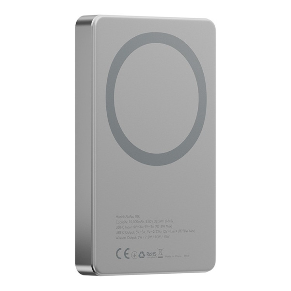 Внешний аккумулятор EnergEA AluPac 10K MagSafe 10000 мАч 15W, USB-C 20W Ultra Light Aluminium Natural Titanium