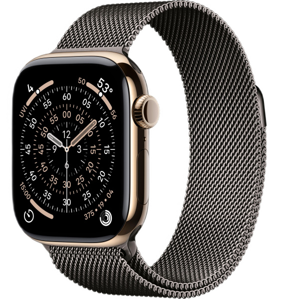 Часы Apple Watch Series 11 46mm Gold Titanium Case with Slate Milanese Loop (GPS + LTE)