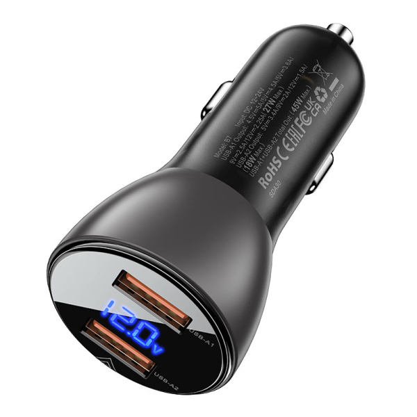 Автомобильное зарядное устройство ACEFAST B7 45W USB-A + USB-A с цифровым дисплеем