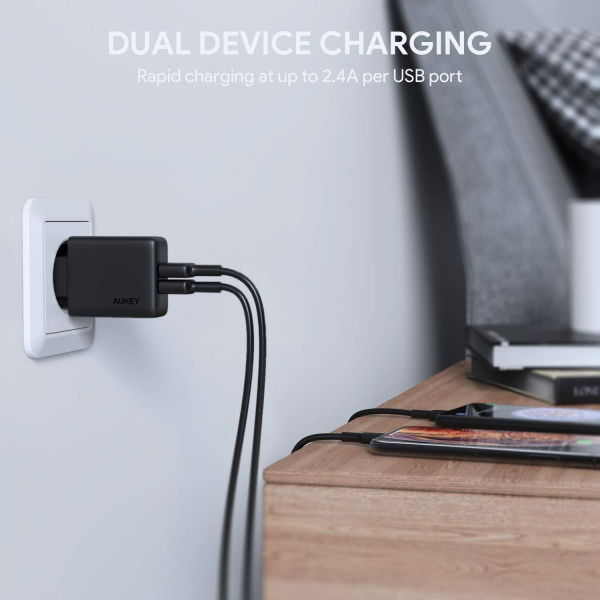 Зарядное устройство Aukey Dual-Port USB Wall Charger 24W GaN Power Tech