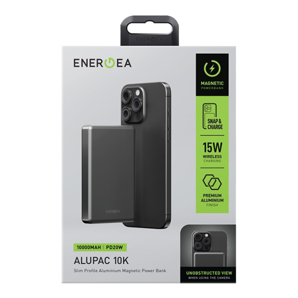 Внешний аккумулятор EnergEA AluPac 10K MagSafe 10000 мАч 15W, USB-C 20W Ultra Light Aluminium Gunmetal