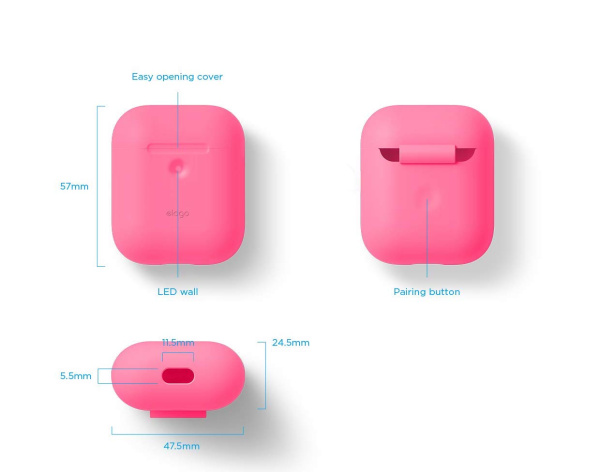 Чехол Elago для AirPods с беспроводной зарядкой Silicone Сase Neon Hot Pink