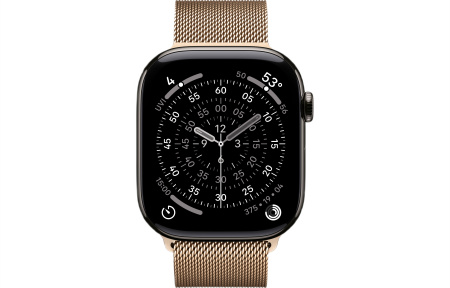 Часы Apple Watch Series 11 46mm Slate Titanium Case with Gold Milanese Loop (GPS + LTE)