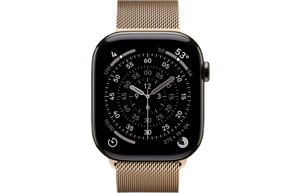 Часы Apple Watch Series 11 46mm Slate Titanium Case with Gold Milanese Loop (GPS + LTE)