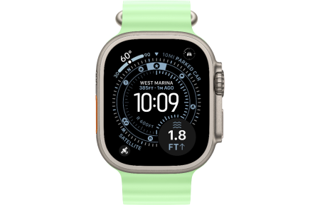 Apple Watch Ultra 3 (2025) 49mm Natural Titanium Case with Neon Green Ocean Band (GPS + Cellular)