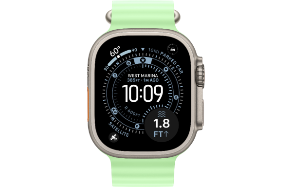 Apple Watch Ultra 3 (2025) 49mm Natural Titanium Case with Neon Green Ocean Band (GPS + Cellular)