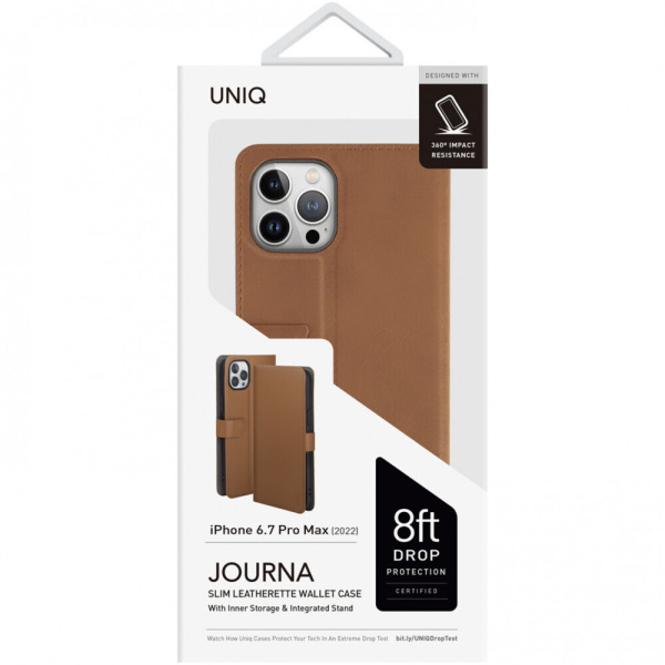 Чехол-книжка для iPhone 14 Pro Max Uniq Journa Heritage Brown