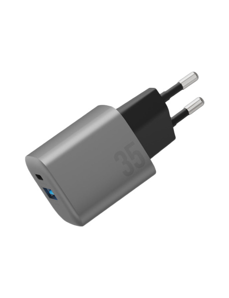 Сетевая зарядка Energea AmpCharge GaN35 USB-C PD35 + USB-A QC30 35W Gunmetal