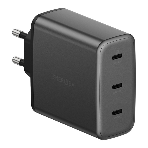 Сетевая зарядка Energea AmpCharge GaN100 3xUSB-C PD/PPS/QC3.0 100W Gunmetal