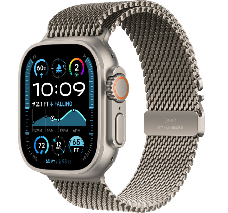 Часы Apple Watch Ultra 2 (2024) 49mm Natural Titanium Case with Natural Titanium Milanese Loop - Large (GPS + Cellular)