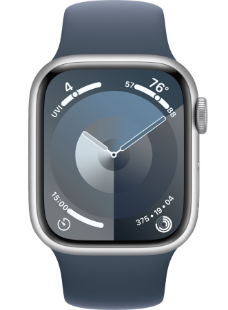 Часы Apple Watch Series 9 45mm Silver Aluminum Case with Storm Blue Sport Band (GPS) (размер M/L)