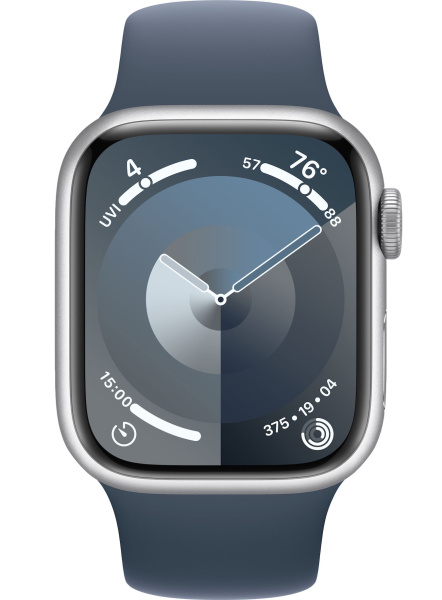 Часы Apple Watch Series 9 45mm Silver Aluminum Case with Storm Blue Sport Band (GPS) (размер M/L)