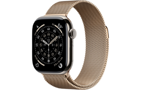 Часы Apple Watch Series 11 46mm Natural Titanium Case with Gold Milanese Loop (GPS + LTE)