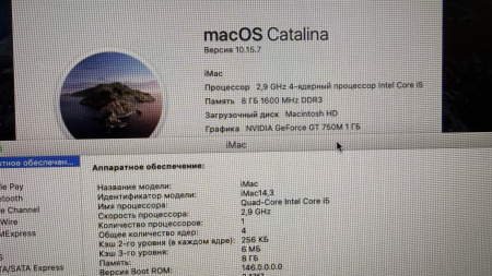 Apple iMac 21.5" (Intel Core i5 2,9 ГГц  / 8GB / 1000GB HDD) Б/У