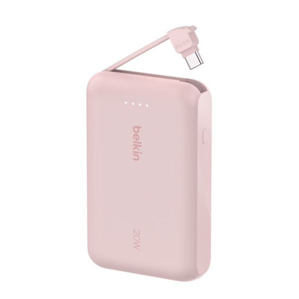 Внешний аккумулятор Belkin BoostСharge Power Bank 10000mAh USB-C 20W со встроенным кабелем USB-C Pink