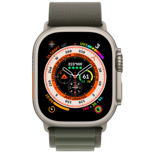 Apple Watch Ultra 49mm Titanium Case with Green Alpine Loop Band - Large (GPS + Cellular)