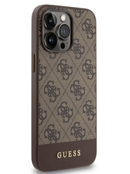 Чехол Guess для iPhone 15 Pro Max 4G Bottom stripe Metal logo Hard Brown